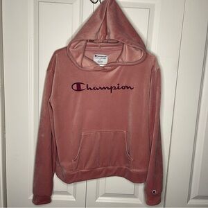 Champion Cropped Velour Hoodie Size Medium Dusty Rose Mauve Pink Women’s